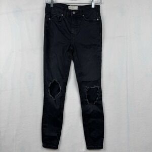 Free People Jeans Womens 25 Faded Black Destroyed Knee Slim Skinny Leg Denim